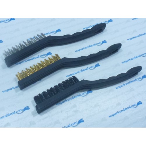 SET DI SPAZZOLE 225MM COMPOSTO DA 3 PZ 1 IN OTTONE 1 IN PLASTICA 1 ACCIAIO